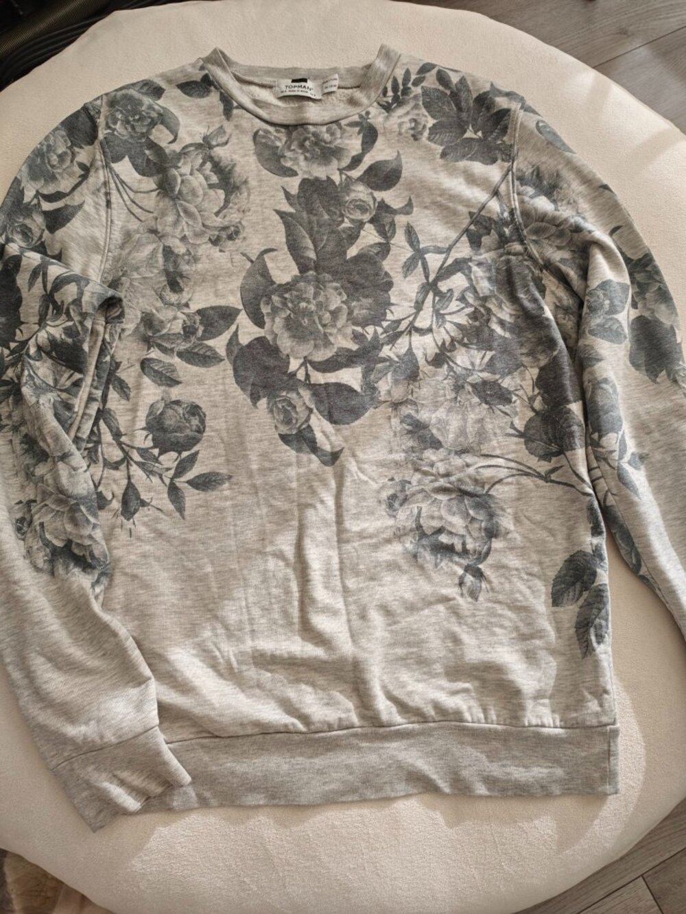 Topman Men's Grey Floral Rose Print Crewneck Sweatshirt | Size S